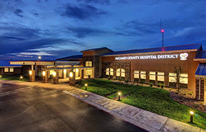 photo of outside of McCamey Hospital at night